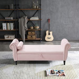 ERYE Taburete otomano tapizado con botones de 63 pulgadas para dormitorio, entrada en el hogar, espacio de estar, reposapiés acolchado suave con ERYE Taburete otomano tapizado con botones de 63 pulgadas para dormitorio, entrada en el hogar, espacio de estar, reposapiés acolchado suave con