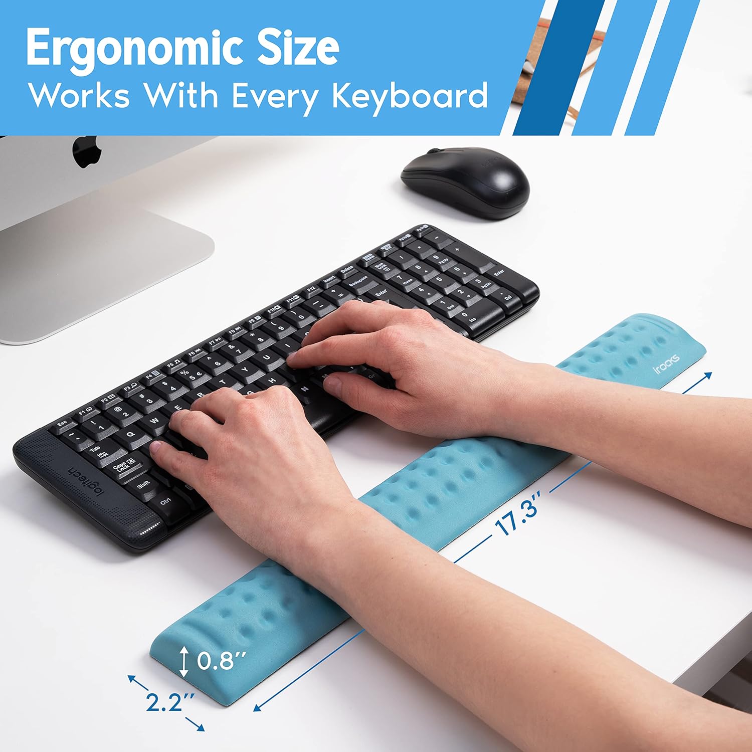 i-Rocks Reposamuñecas para teclado de espuma viscoelástica, reposamuñecas que reduce el dolor para teclado de computadora, base de goma