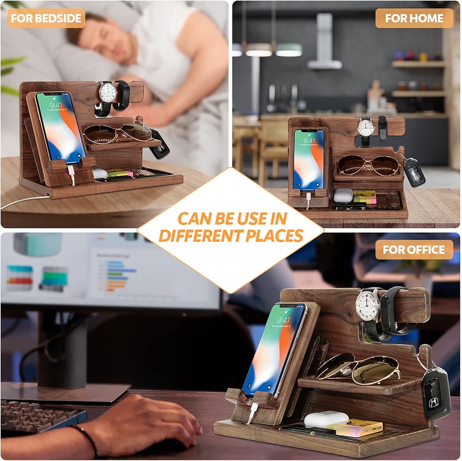 BOBI CARE Regalos personalizados con nombre para hombres, organizador de mesita de noche, pequeños regalos personalizados para él, organizador de