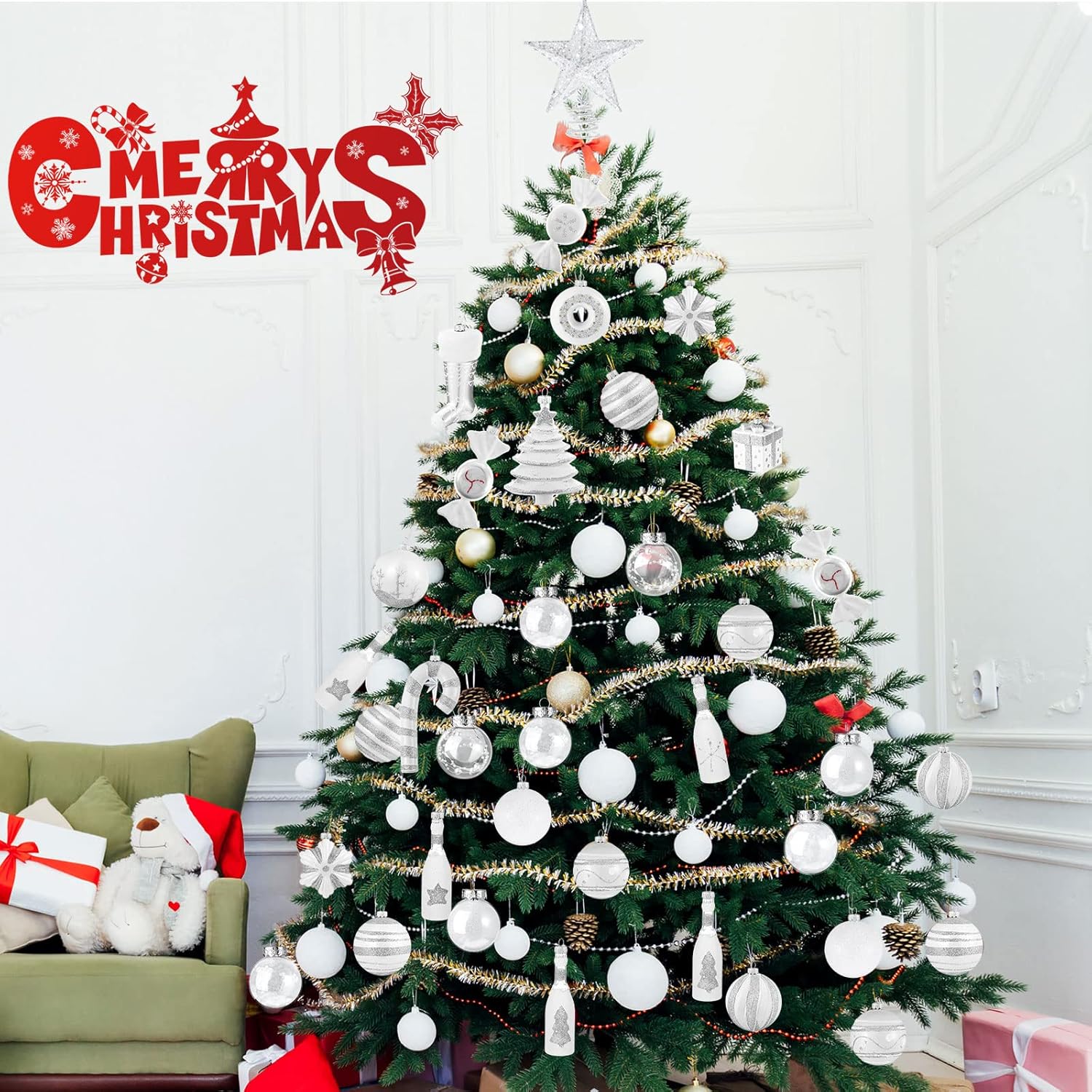 Juego de 64 bolas de adornos de caramelo de Navidad, adornos de Navidad, surtido de adornos de árbol de Navidad, bolas de Navidad para árbol de