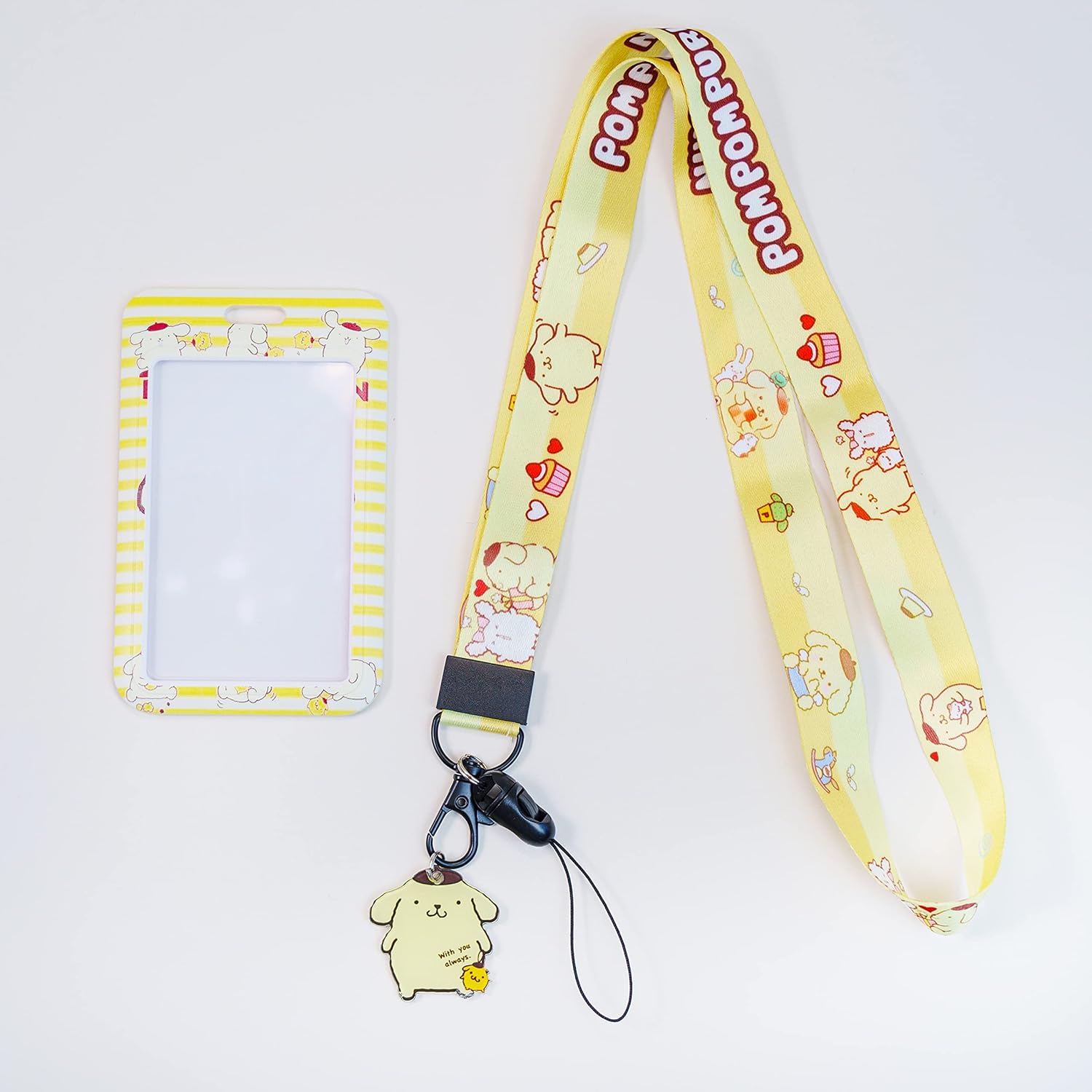 Bonito llavero con cordón y tarjetero de identificación, tarjetero de identificación de perro kawaii para mujeres y niñas (amarillo)