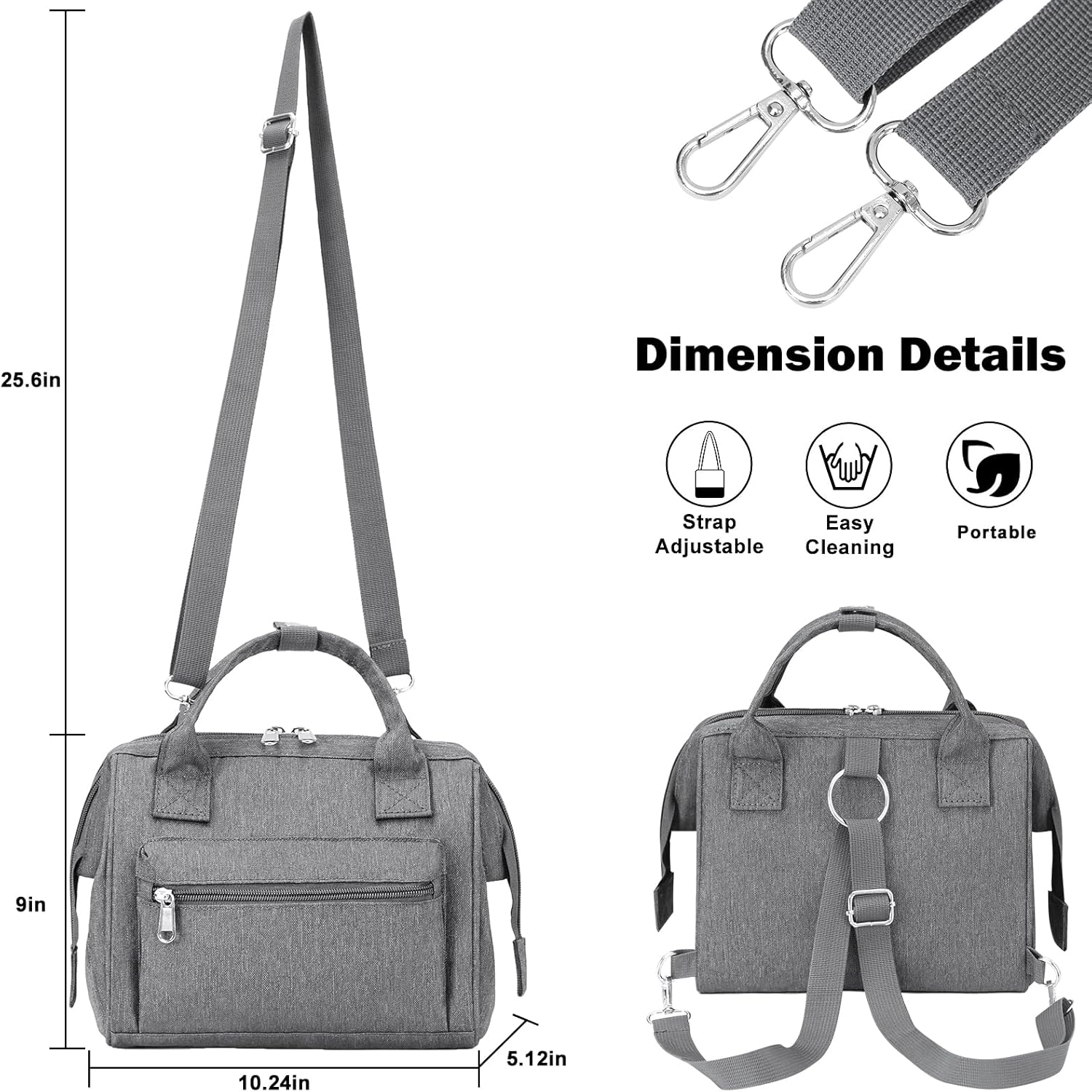 Lonchera aislada para mujer, pequeñas bolsas de almuerzo para el trabajo, elegantes bolsas de almuerzo pequeñas para adultos con correa, bolsa de