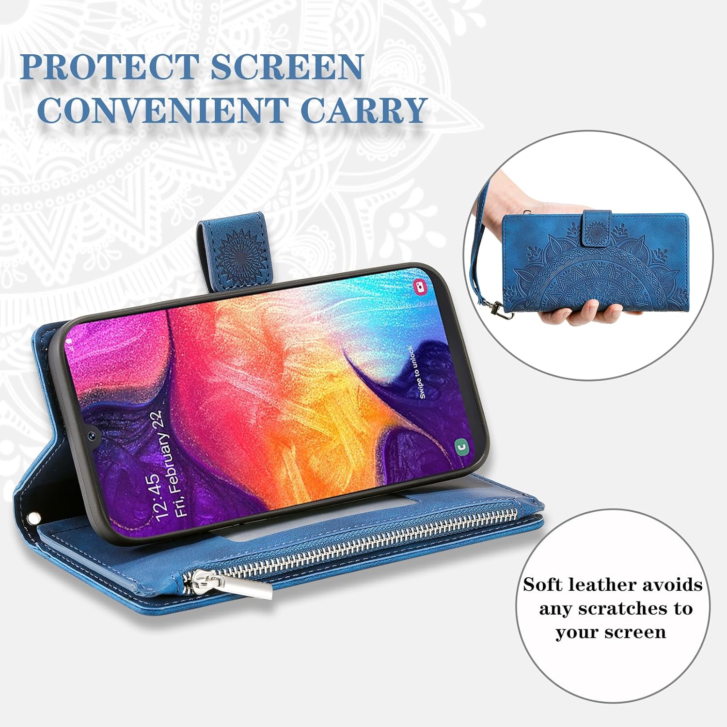 Asuwish Funda de teléfono para Samsung Galaxy A50 A50S A30S Funda tipo cartera con protector de pantalla de vidrio templado y Mandala Flower Flip