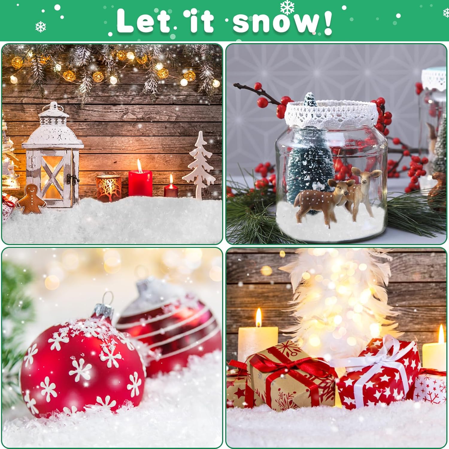 FOIMAS Nieve artificial, polvo de nieve falsa de Navidad, copo de nieve seco con purpurina para Navidad, decoración de invierno, suministro de