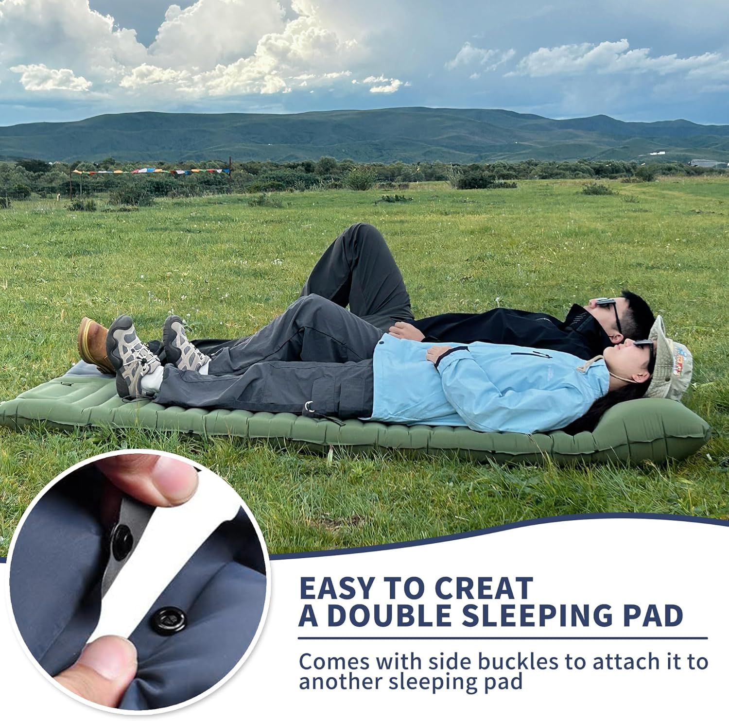 EULANT Colchoneta de dormir autoinflable para acampar con almohada, almohadilla de dormir inflable gruesa con bomba incorporada, colchón de aire