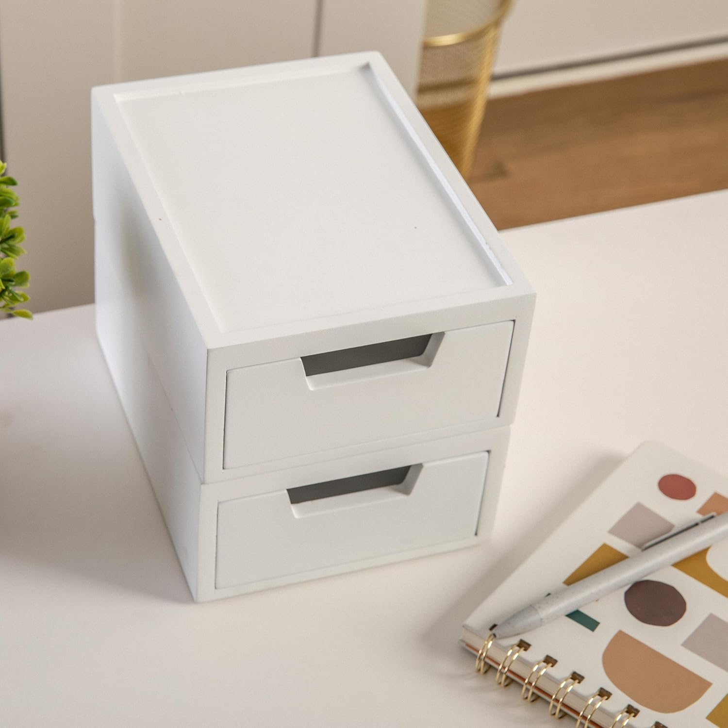 Martha Stewart Weston – Cajas de almacenamiento apilables de madera con cajones extraíbles, organizadores de almacenamiento de madera de ingeniería,