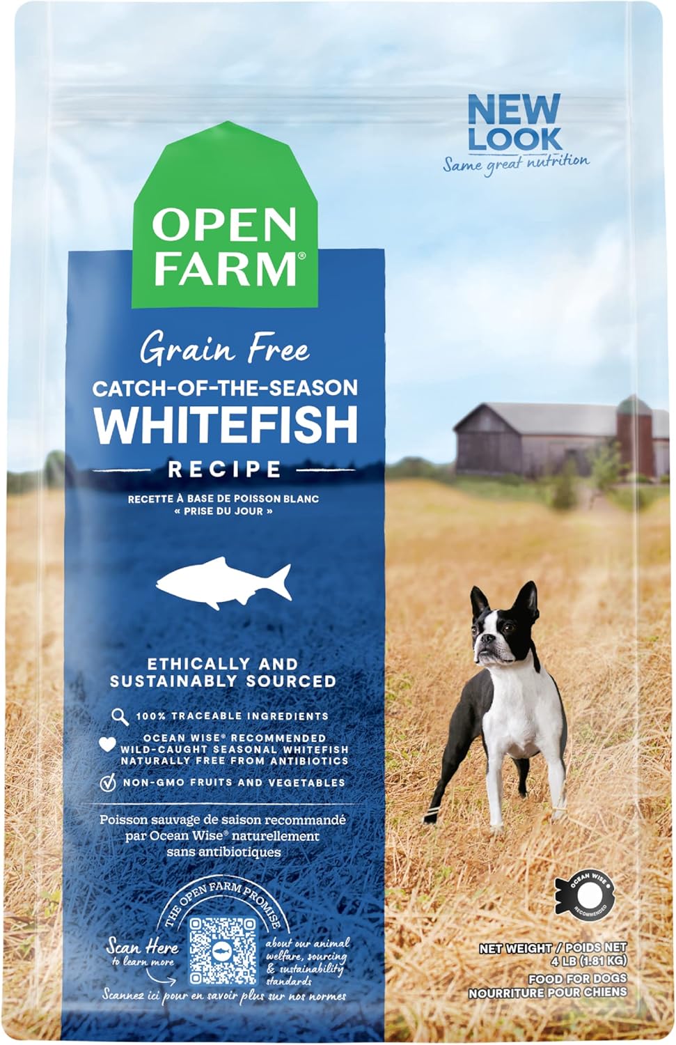 Open Farm Catch-of-The-Season – Alimento seco para perros sin granos, receta de pescado capturado de forma sostenible con superalimentos sin OMG y