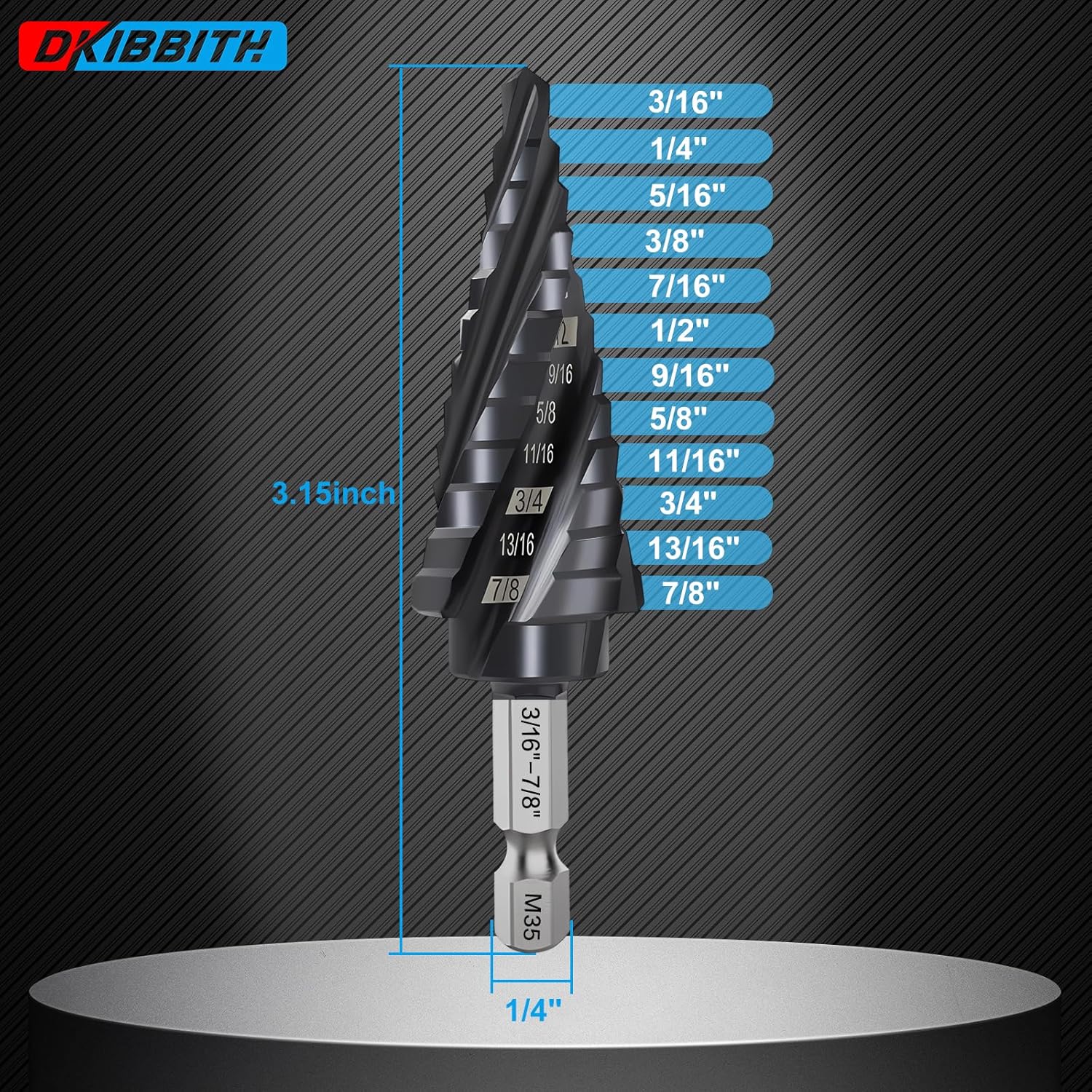 Broca escalonada para madera de metal de 316 a 78 pulgadas, 4 flautas en espiral, Unibit de cobalto M35 HSS, vástago hexagonal de 14 pulgadas, broca