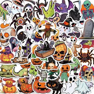 Paquete de 50 calcomanías de Halloween para adolescentes, niños y adultos, impermeables, regalos decorativos para botellas de agua, laptop, Paquete de 50 calcomanías de Halloween para adolescentes, niños y adultos, impermeables, regalos decorativos para botellas de agua, laptop,