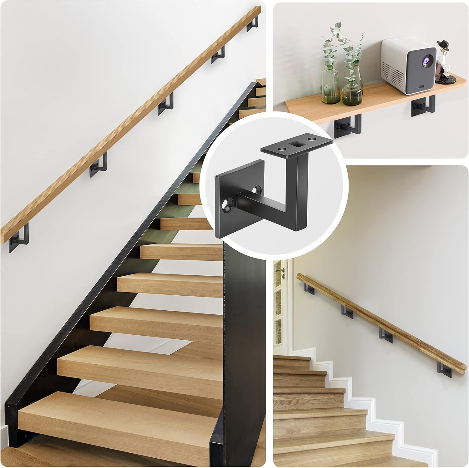 5 soportes de pasamanos de acero inoxidable 304, soportes contemporáneos para barandilla de escalera (negro mate)