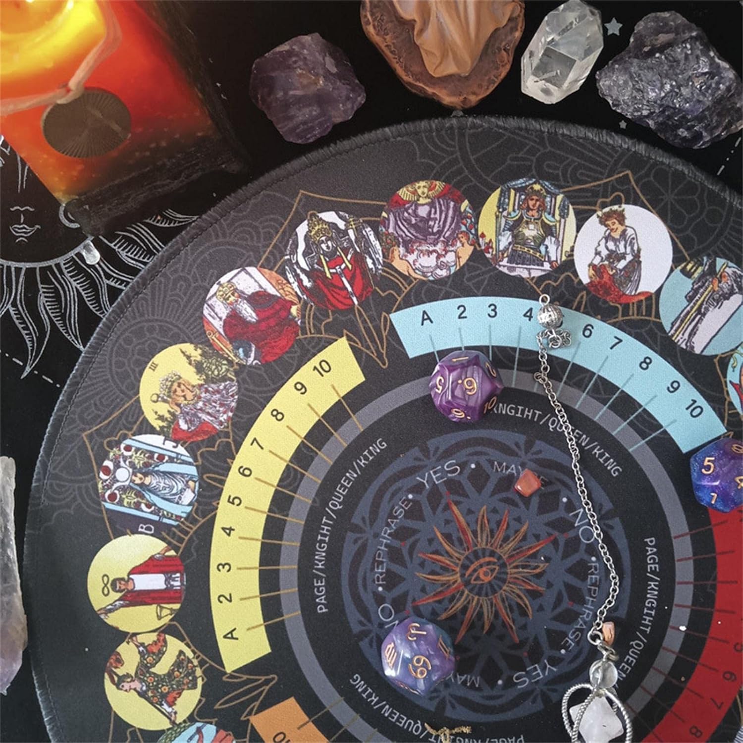 Tablero de péndulo Adivinación de radiestesia, Altar Tarot Card Pad, Ceremonia de péndulo de radiestesia Alfombrilla de goma, Tablero de mensajes