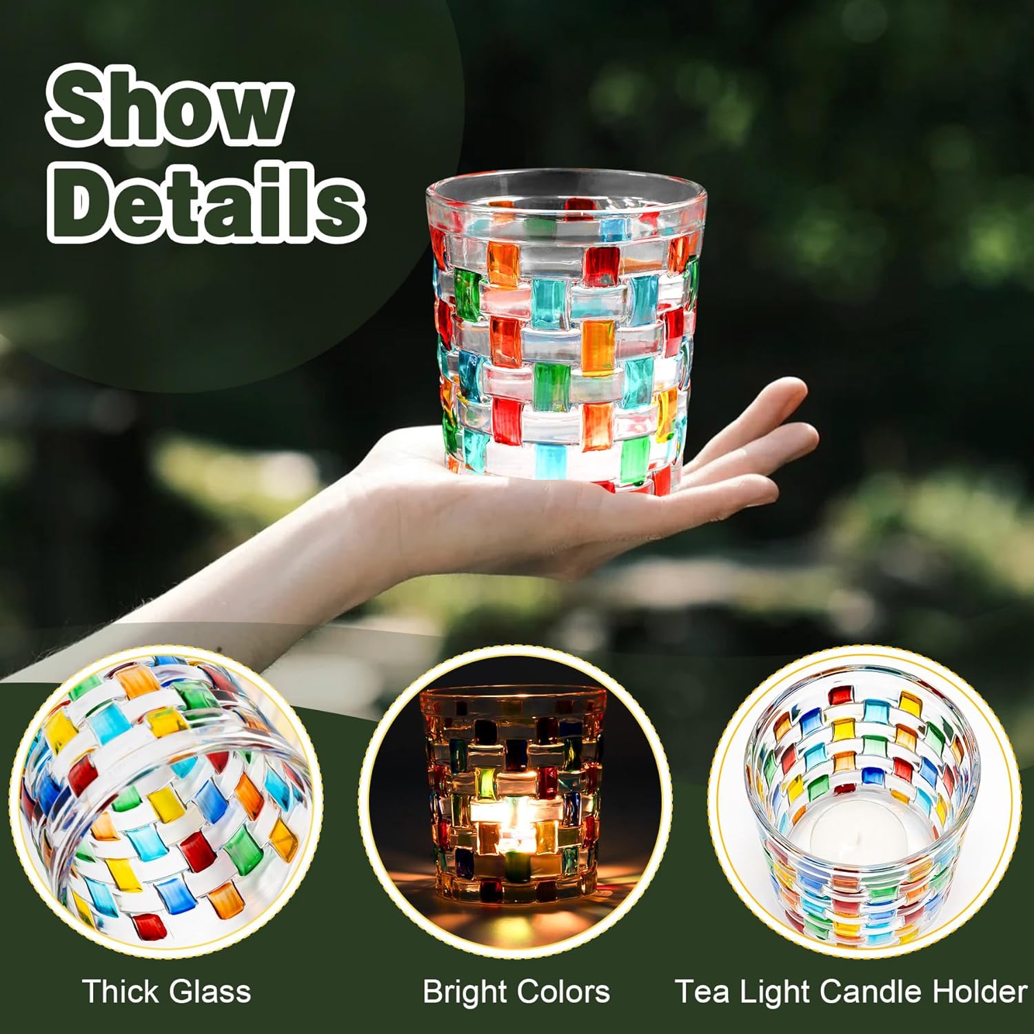 Toptime Portavelas Tealight, portavelas votivas de vidrieras con patrón tejido, romántico, mosaico, para centros de mesa, Navidad, fiesta de