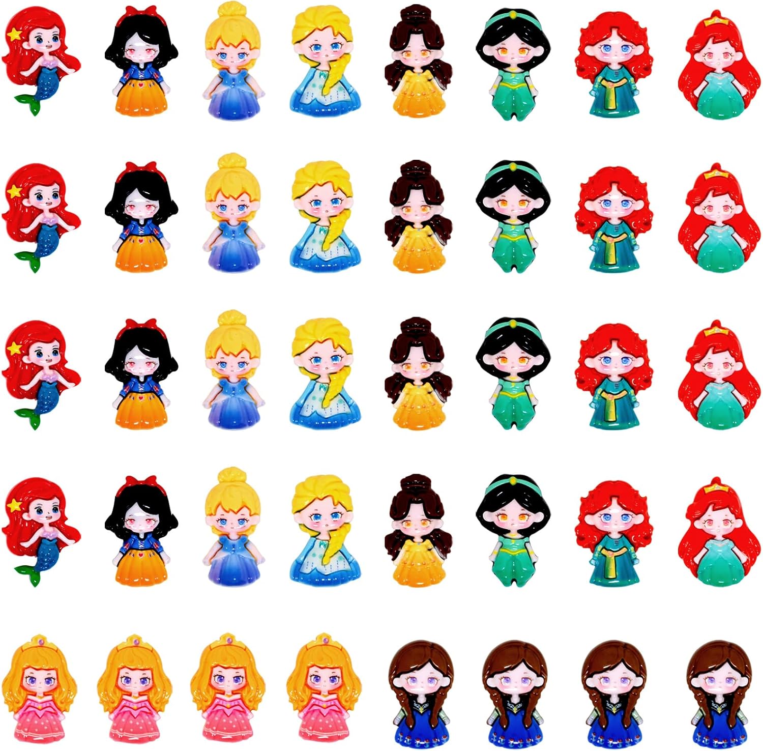 Honbay 40 dijes de resina con parte trasera plana de princesas de dibujos animados, lindos encantos de limo para niñas, adornos de resina de