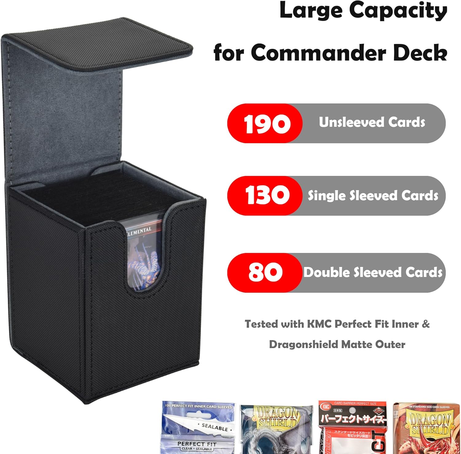 MTG – Caja de cubierta con 2 divisores, caja de gran capacidad para más de 80 tarjetas de doble manga, funda de piel sintética compatible con Magic