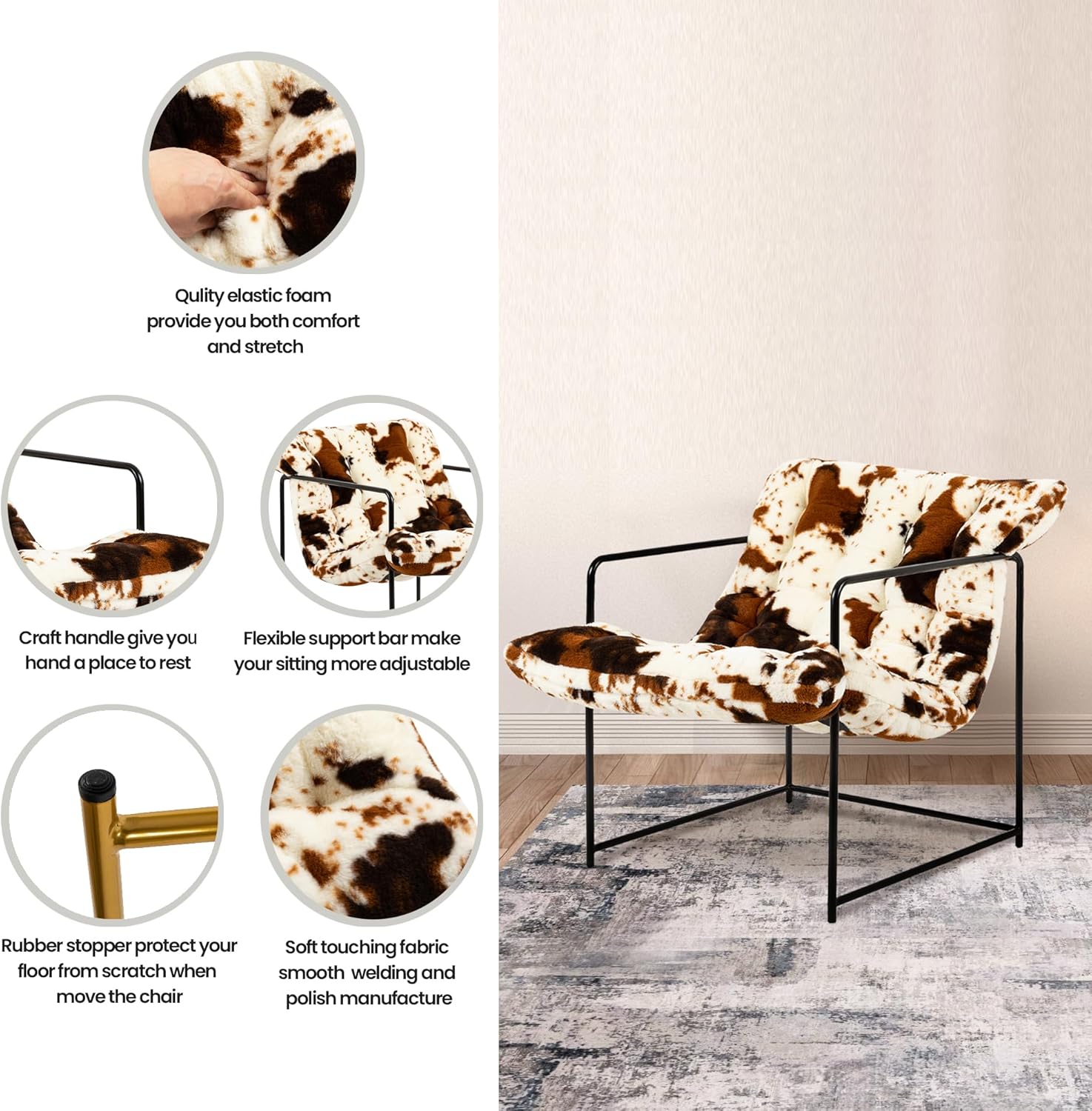 GIA Silla decorativa moderna de mediados de siglo para sala de estar, dormitorio y oficina, juego de 1, tapizada en piel sintética marrón y blanca