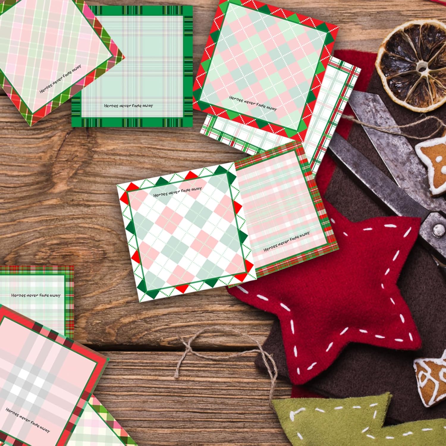 9 notas adhesivas a cuadros de Navidad, diseño de cuadros de Navidad, bloc de notas autoadhesivas, notas adhesivas vintage para escuela, oficina,
