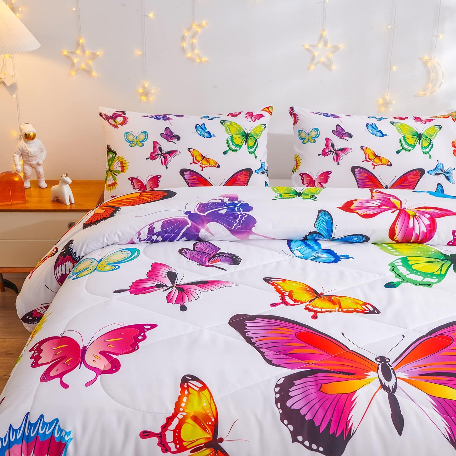 Juego de edredón de mariposa, patrón para niños y niñas, juegos de edredón decorativos con 2 fundas de almohada, tamaño Queen