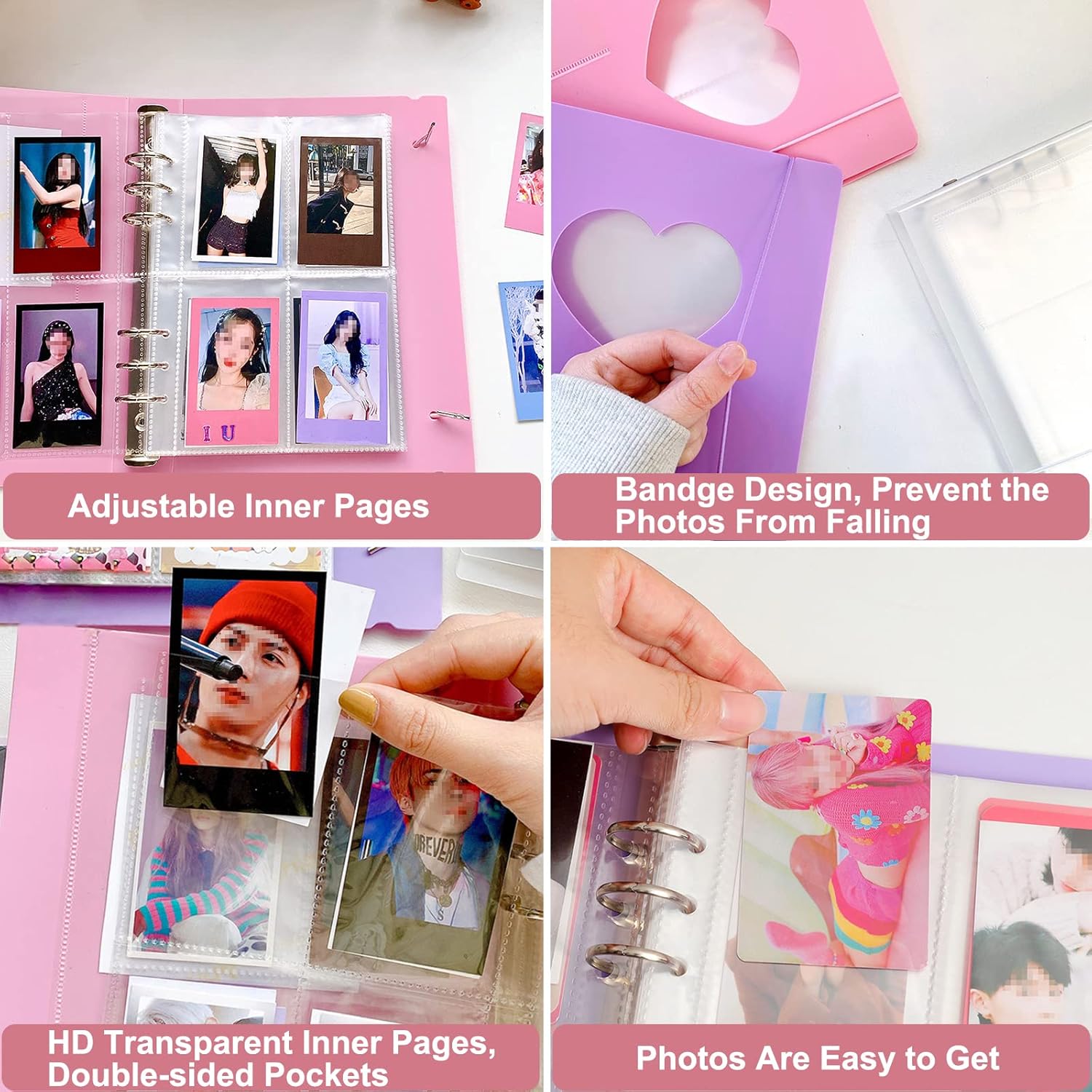 SZHTSWU Kpop – Carpeta para tarjetas fotográficas A5, 20 hojas, 160 bolsillos, álbum de fotos de 3 pulgadas en hojas sueltas, recargable, 6 anillas,