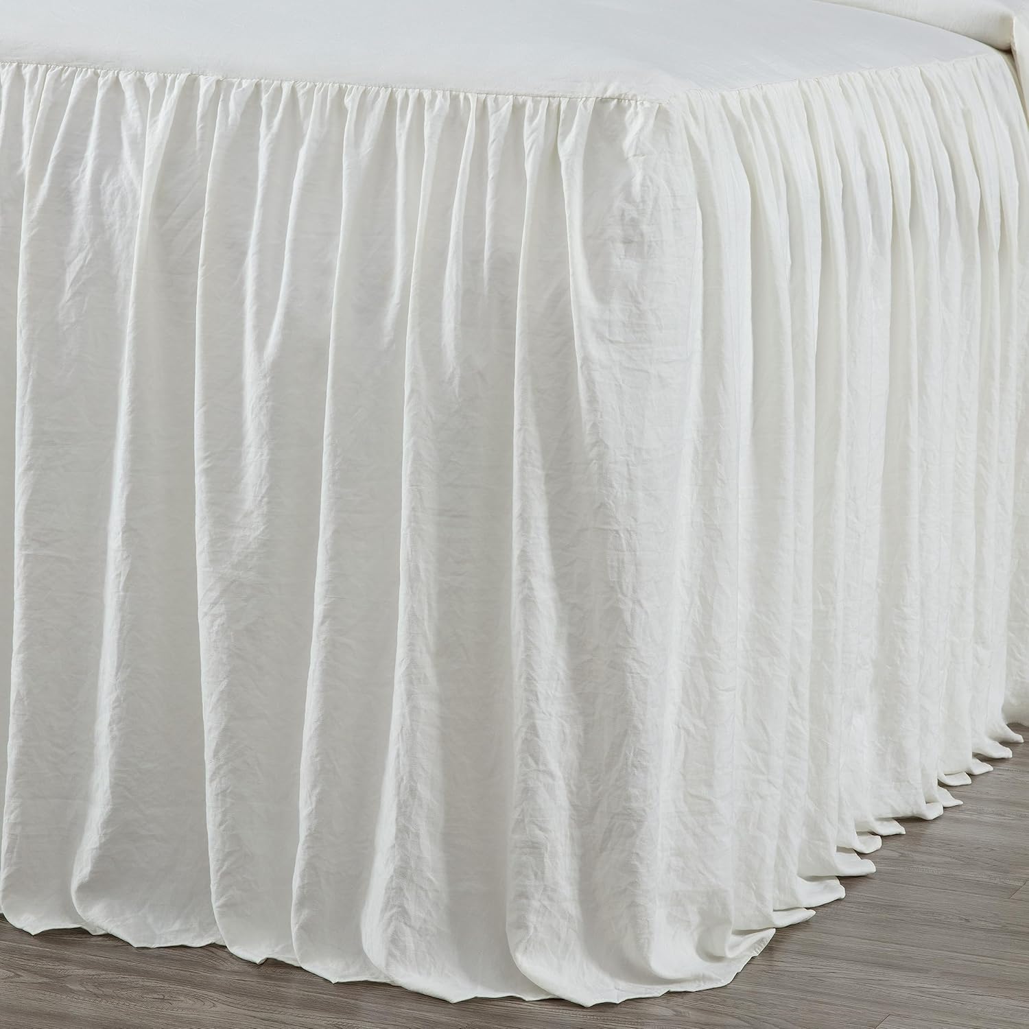 Chezmoi Collection Sinclair – Juego de colcha de 3 piezas con falda con volantes, estilo campestre francés chic, matrimonial, marfil