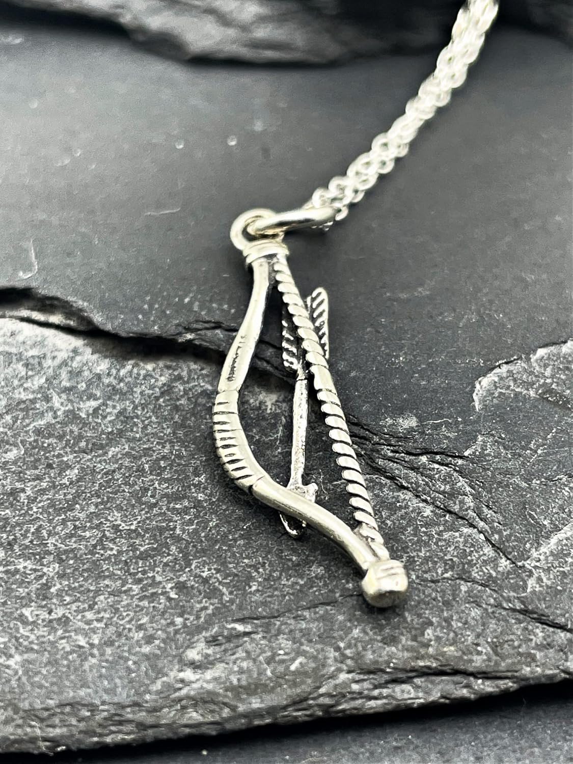Sterling Silver Bow & Arrow Archery Nature 3D Charm Necklace, 18″