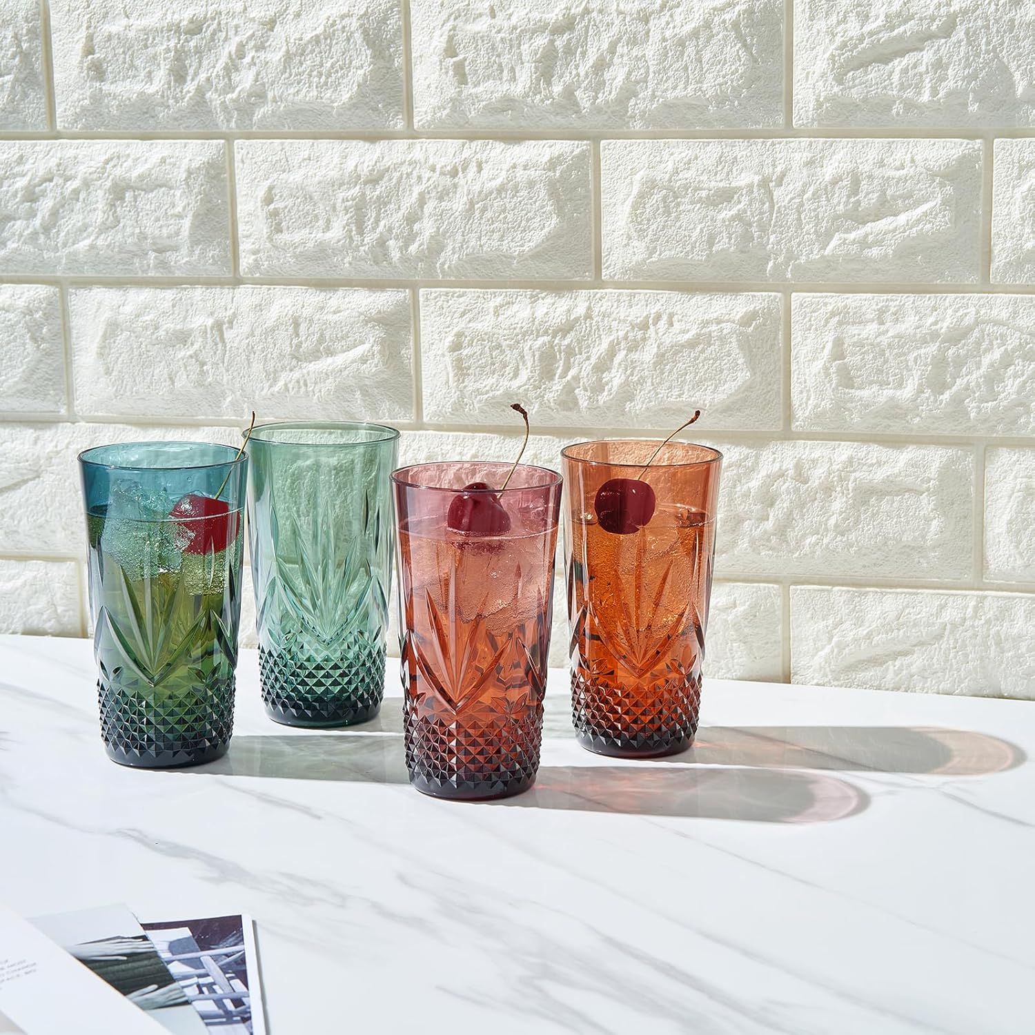 Vasos grandes de plástico Highball para beber, inastillables y reutilizables, acrílico pastel  Juego de 4  Vasos de cristal similar a Tritan, aptos
