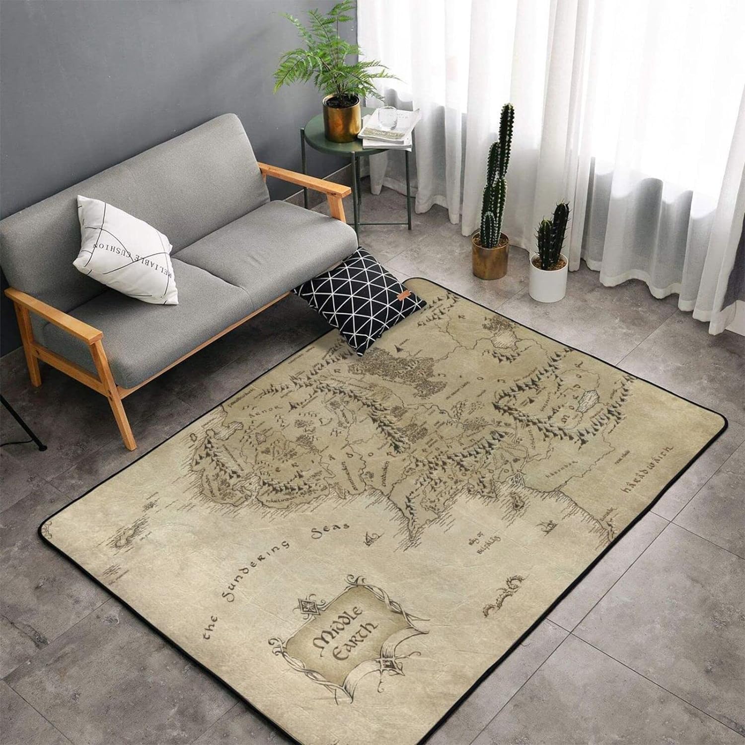 Alfombra de área del hogar con patrón de mapa de la tierra media, 3 pies 3 pulgadas x 5 pies, alfombra suave antideslizante para sala de estar y