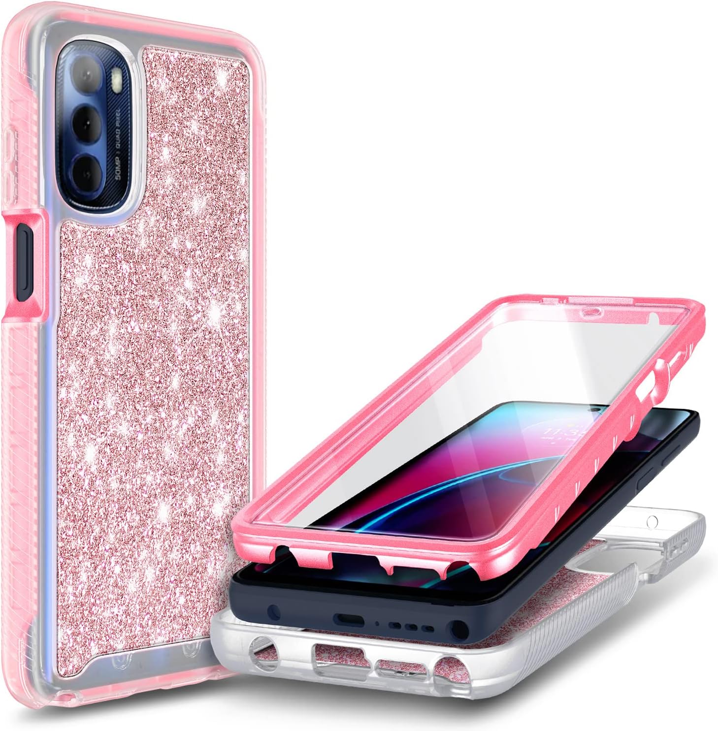 NZND Funda compatible con Moto G Stylus 5G 2022 no compatible con 4G con protector de pantalla integrado, funda protectora de cuerpo completo a