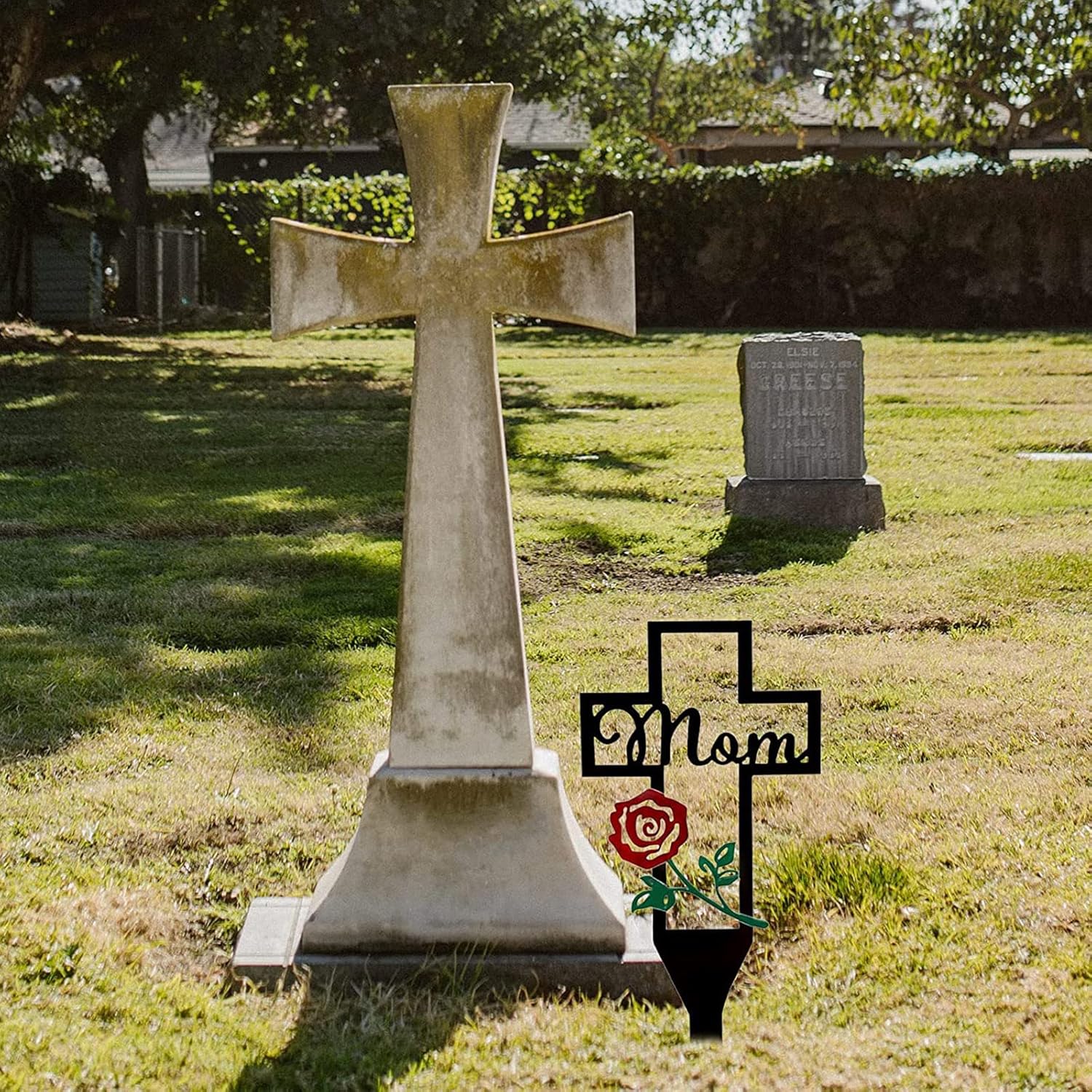 LIBOOI Estaca de metal con cruz de jardín, decoración junto a la tumba para cementerio, cementerio conmemorativo con estaca de cruz de metal, pila