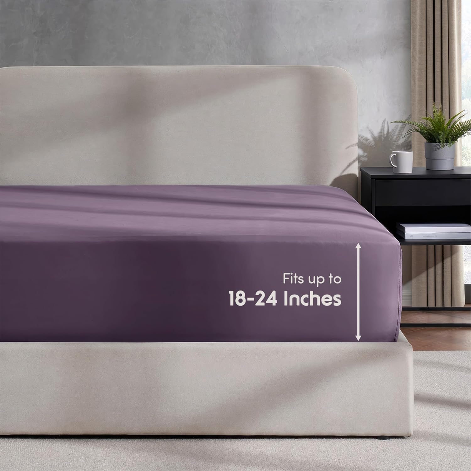 Nestl Bedding – Sábanas bajeras con bolsillo profundo de 53 cm, Microfibra, Berenjena, púrpura, King