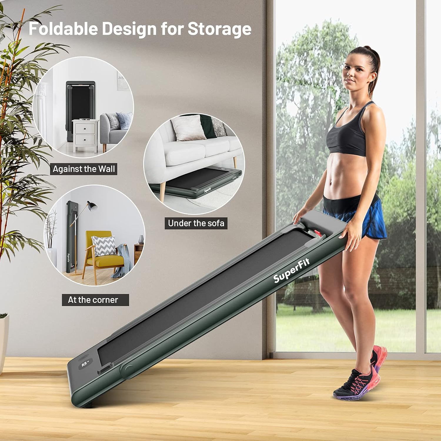 GYMAX Almohadilla para caminar, pantalla LED dual 2 en 1, caminadora para debajo del escritorio para el hogar con control remoto y aplicación