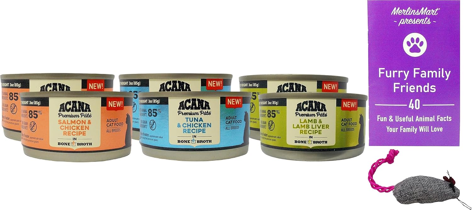 ACANA – Alimento premium para gatos sin cereales en paté de 3 sabores, 6 latas, variedad de muestras – (2) cada uno pollo con salmón, pollo con