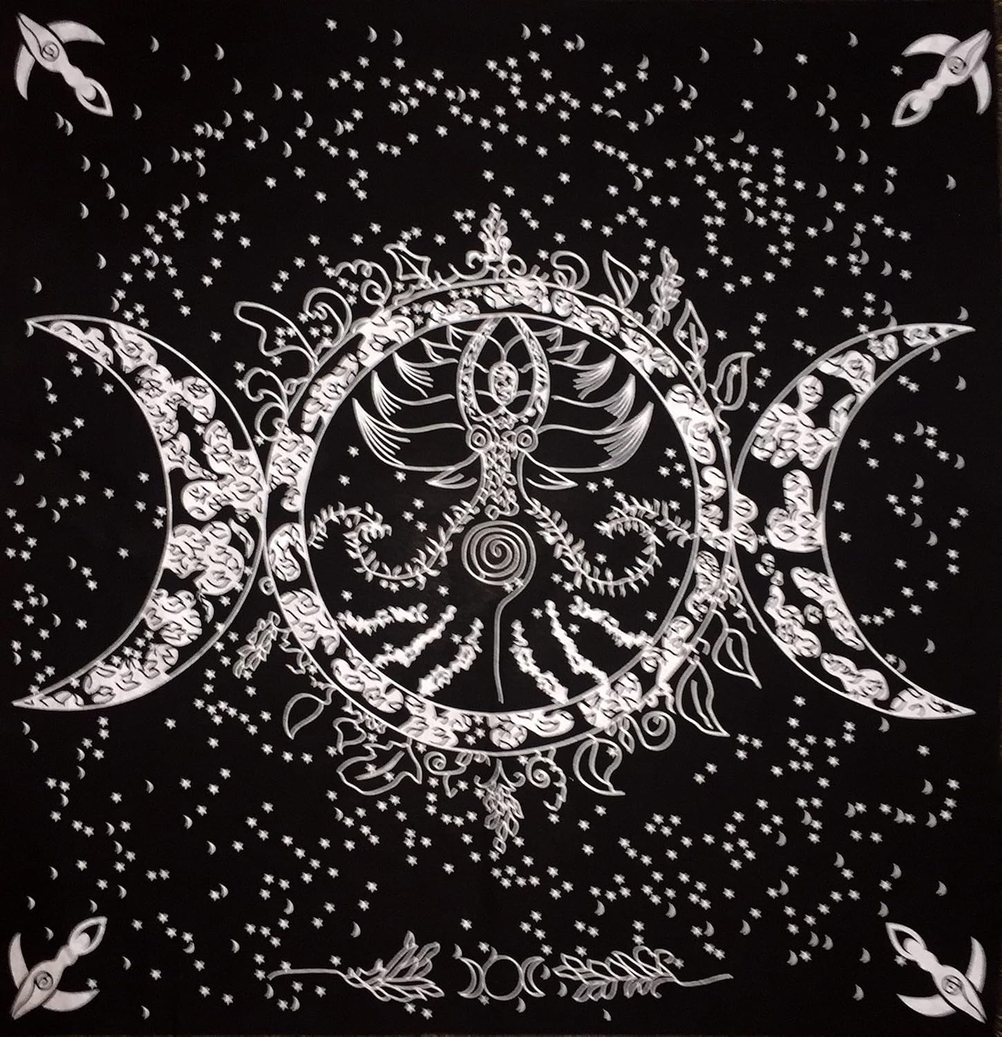 Indian Consigners Paño de altar Triple Moon Goddess Silver Witchcraft Tarot Spread 36 x 36 pulgadas, mantel Alter Wiccan (Special Triple Goddess