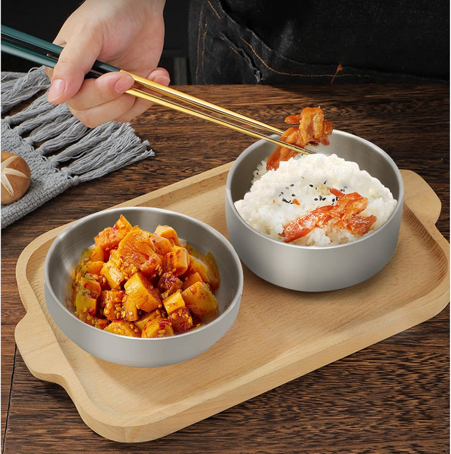 4 platos grandes de acero inoxidable para salsa de 4.7 pulgadas, platos de doble cubierta, platos de acero inoxidable 304 de 4.3 onzas para aceite,