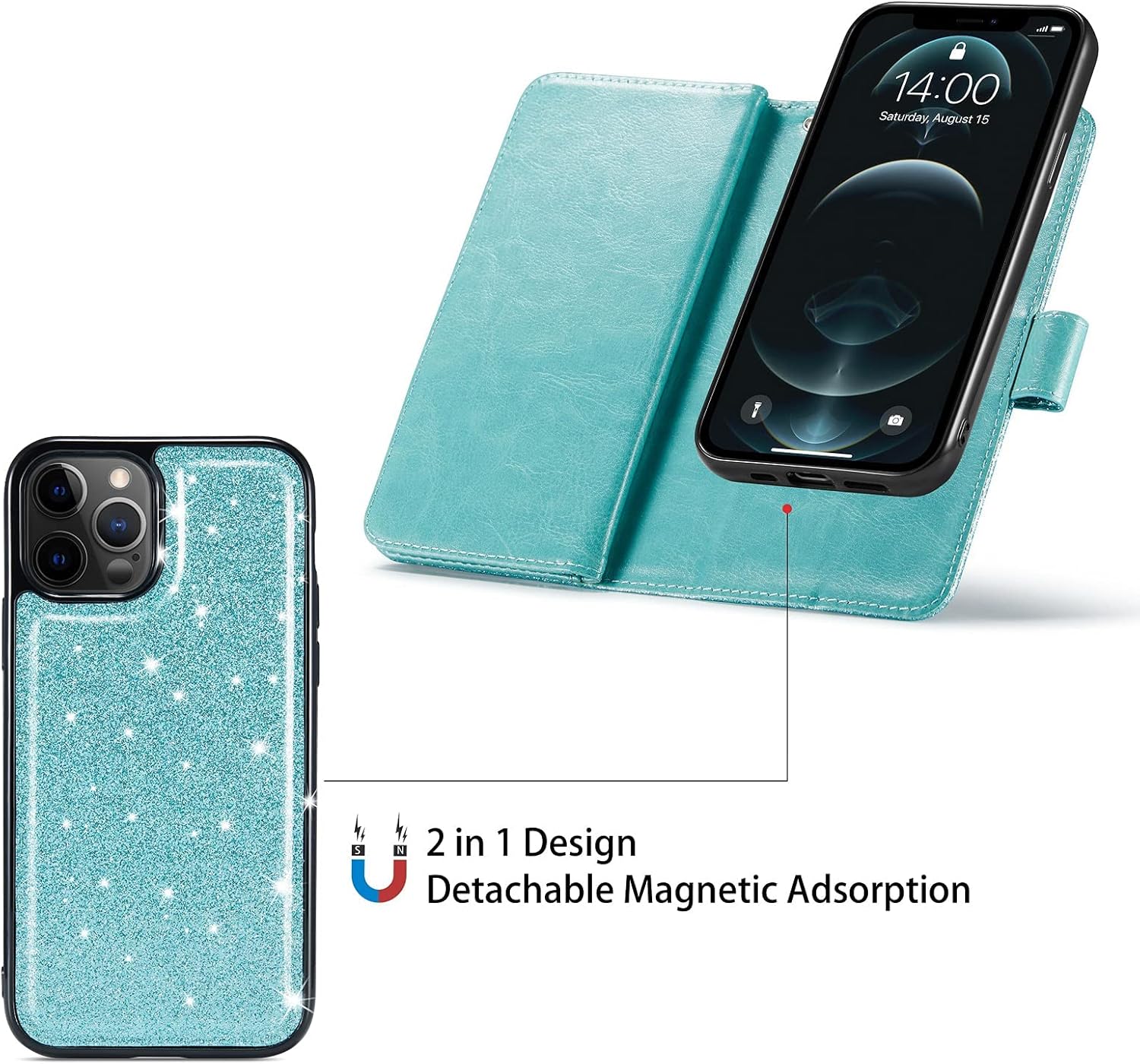 Varikke Funda tipo cartera para iPhone 11, funda magnética desmontable con tarjetero y soporte y correa de muñeca para iPhone 11 6.1 pulgadas, funda