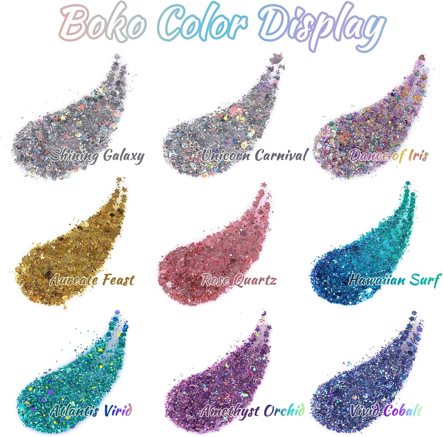 Boko Gel de purpurina corporal de 1.76 onzas, purpurina líquida plateada láser para maquillaje facial, cabello y cuerpo, ropa de festivales,
