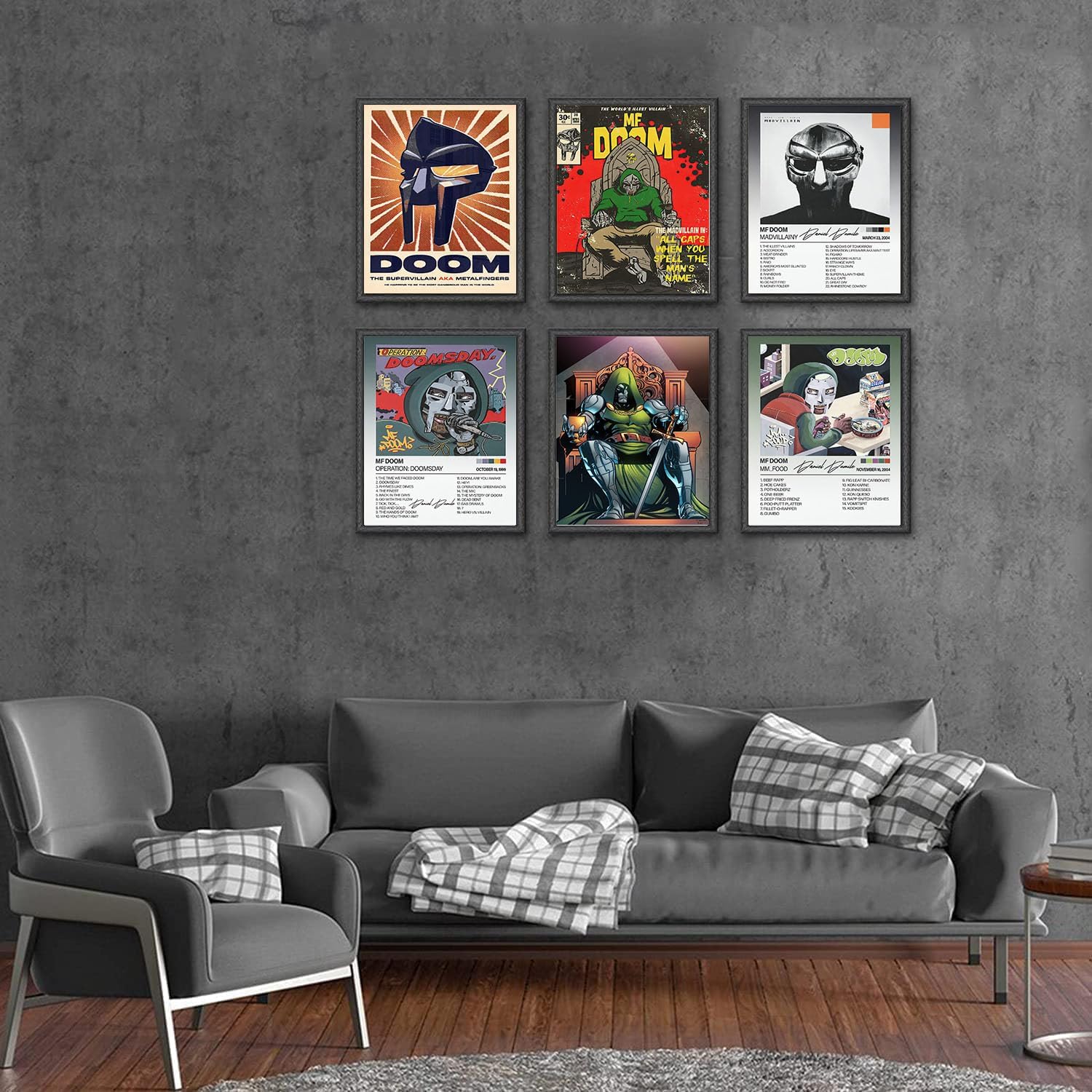 Zsdklres MF Doom – Póster de música firmado limitado para portada de álbum, pósteres estéticos en lienzo para pared, juego de 6 para niñas y niños,