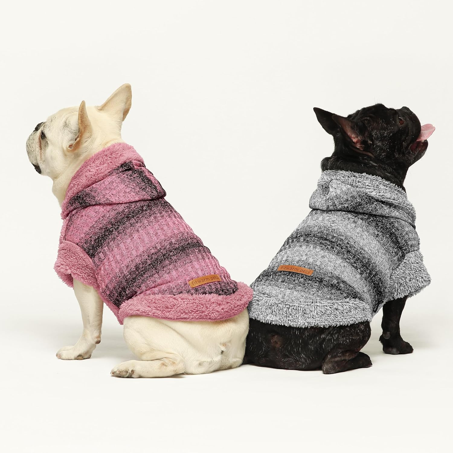 Suéter mullido para perro, ropa de invierno de punto para perros pequeños y niñas, atuendo con capucha para gatos y mascotas, rosa jaspeado, negro,