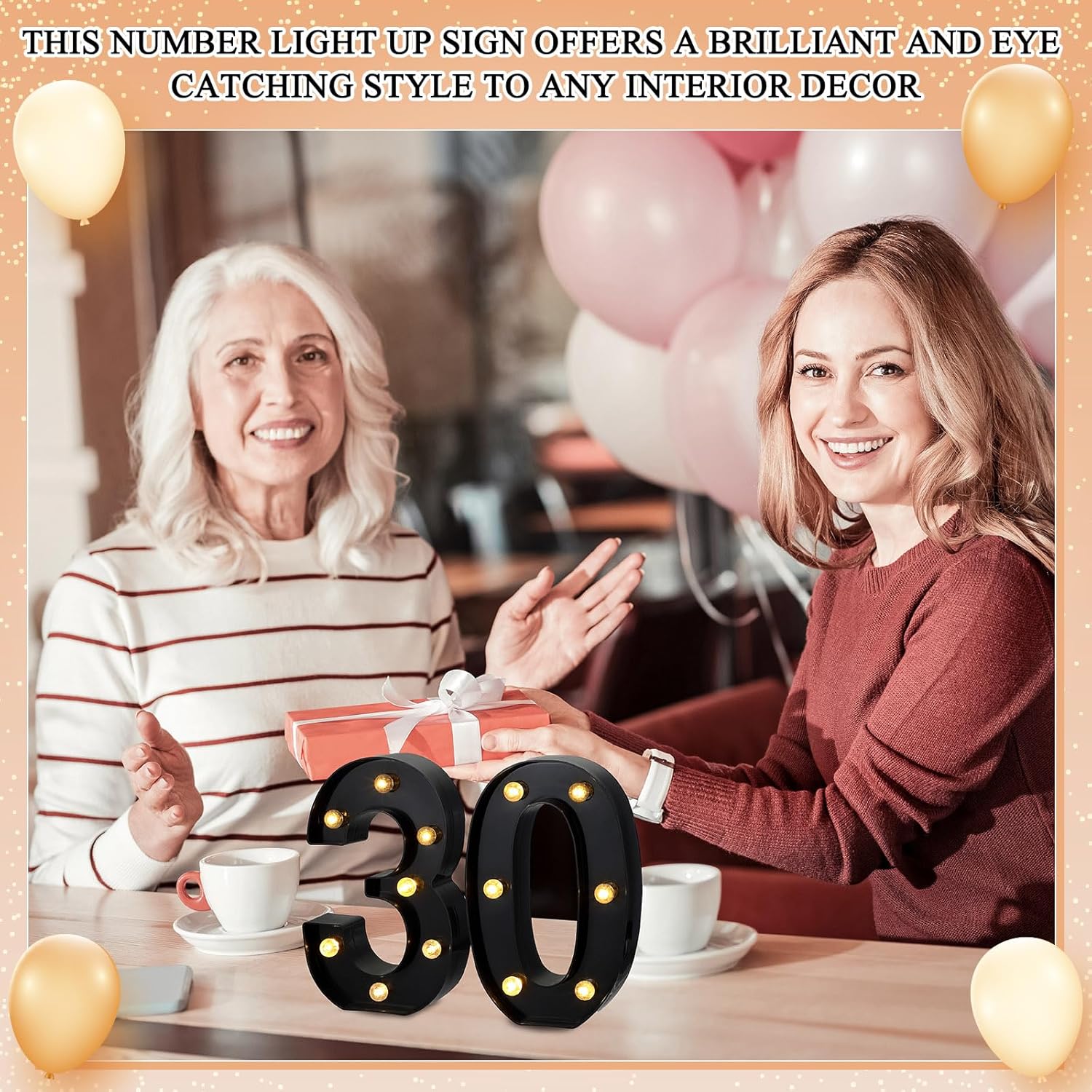 2 luces LED de marquesina de 8.46 pulgadas, letreros de números iluminados negros del 30, 40, 50, 60, para decoración de fiesta de cumpleaños