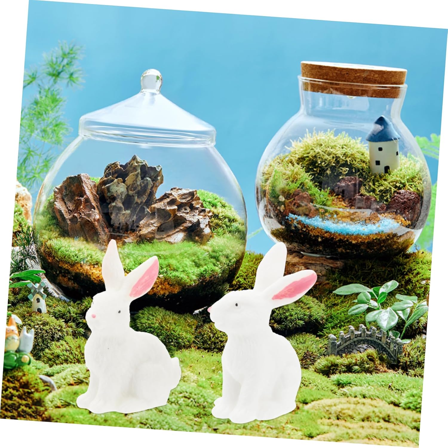 GANAZONO 4 piezas de micro paisaje conejito micro paisaje miniatura Pascua adornos decoraciones animales escultura estatua conejo bonsái decoración