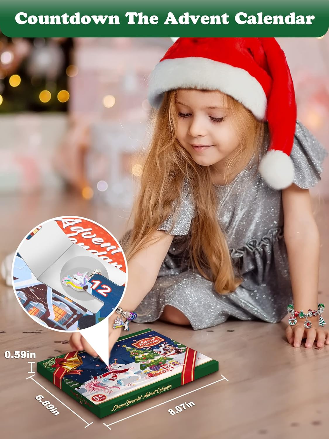 Calendario de Adviento 2023 Kit de fabricación de pulseras de unicornio para niñas, calendario de cuenta regresiva de 24 días de Navidad con 2