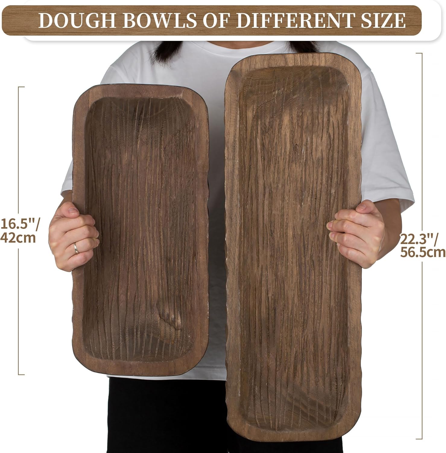 Hanobe Cuenco decorativo de madera para masa centro de mesa grande de madera de 22 pulgadas de largo, bandeja rústica de granja, decoración rústica