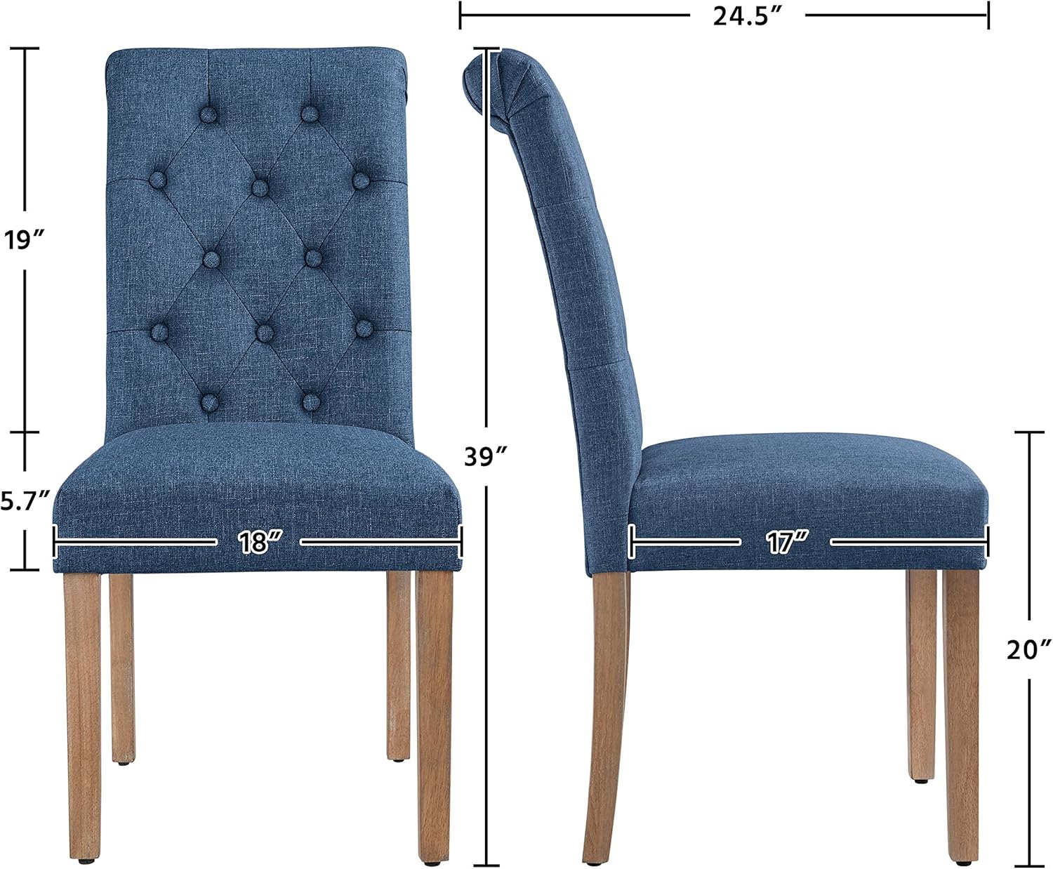 Topeakmart Silla de comedor tapizada de tela clásica, con respaldo alto, sillas de comedor acolchadas con patas de madera para el hogar y los