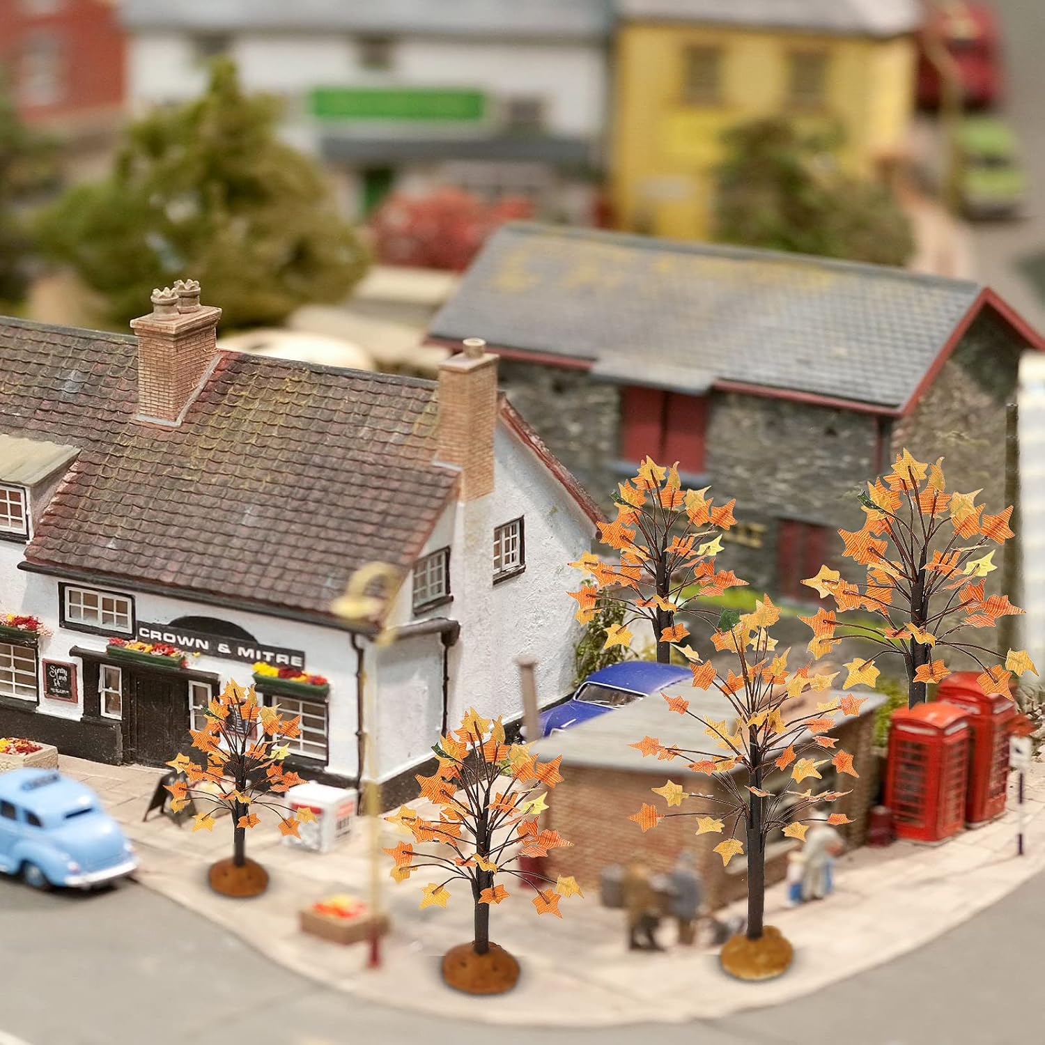 6 piezas de mini árboles de decoración pequeños de ramas navideñas, árboles de pueblo, árboles artificiales, árboles en miniatura, aldea, árbol para