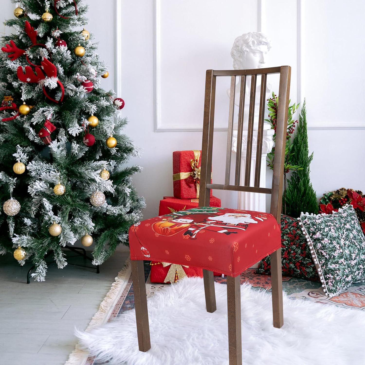SearchI Juego de 6 fundas de asiento navideñas para sillas de comedor, suaves, extraíbles y lavables, para sillas de comedor, fundas protectoras