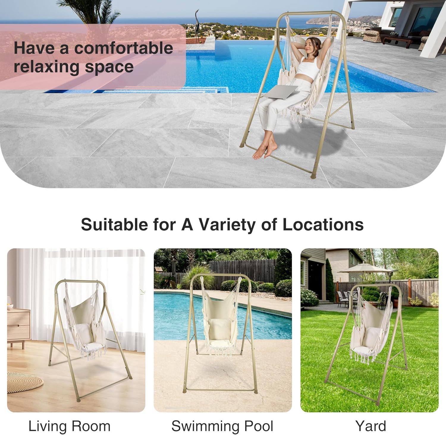 RedSwing Silla hamaca con soporte, silla colgante portátil para adultos, marco de hamaca de acero resistente con columpio colgante para interiores y