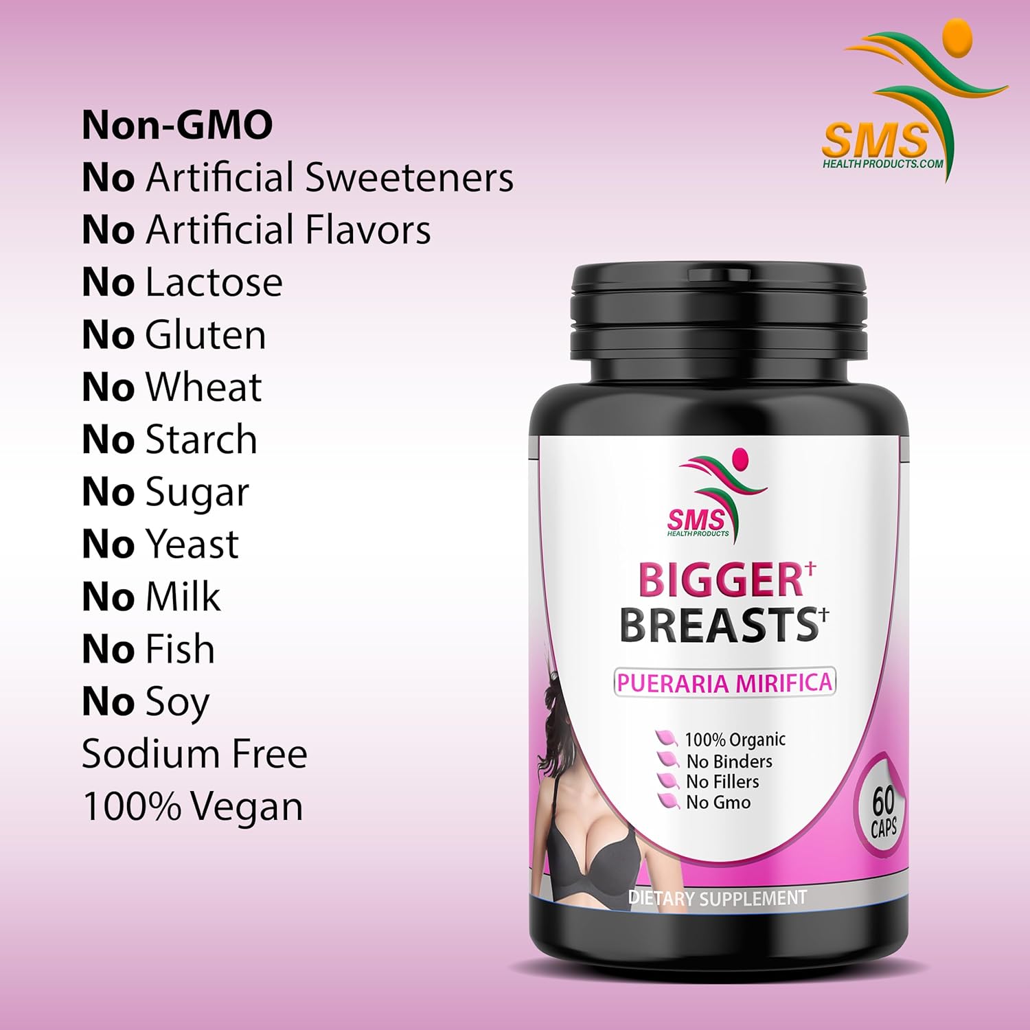 SMS Pueraria Mirifica Suplemento 500 mg Extracto de Raíz Polvo Veggie Cápsulas Promueve la Salud de la Mujer, Hierbas Naturales Orgánicas 60 Cápsulas