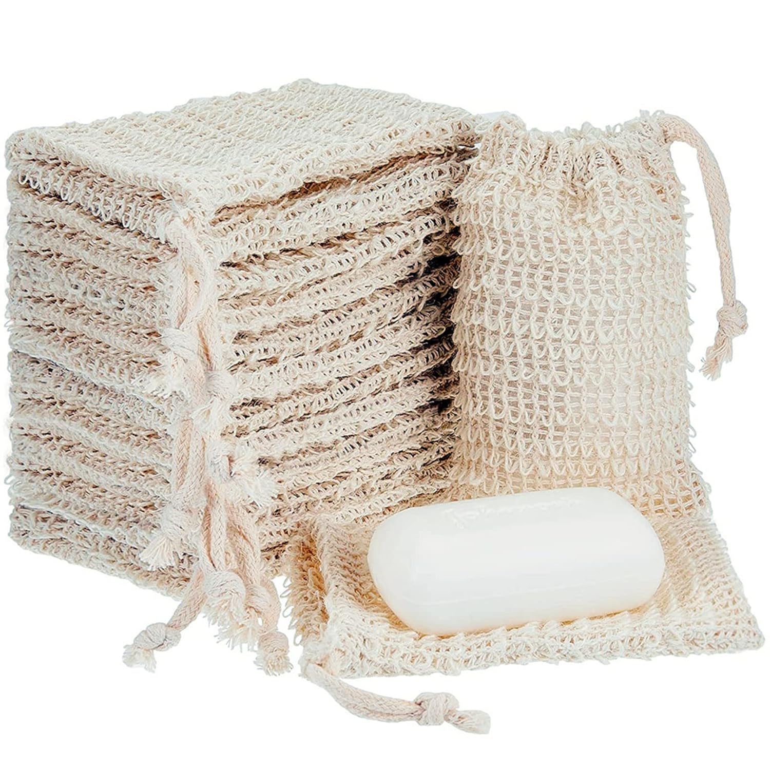 15 bolsas ahorradoras de jabón natural de sisal exfoliante bolsa de jabón con cordón para ducha y baño, 5.5 x 3.5 pulgadas