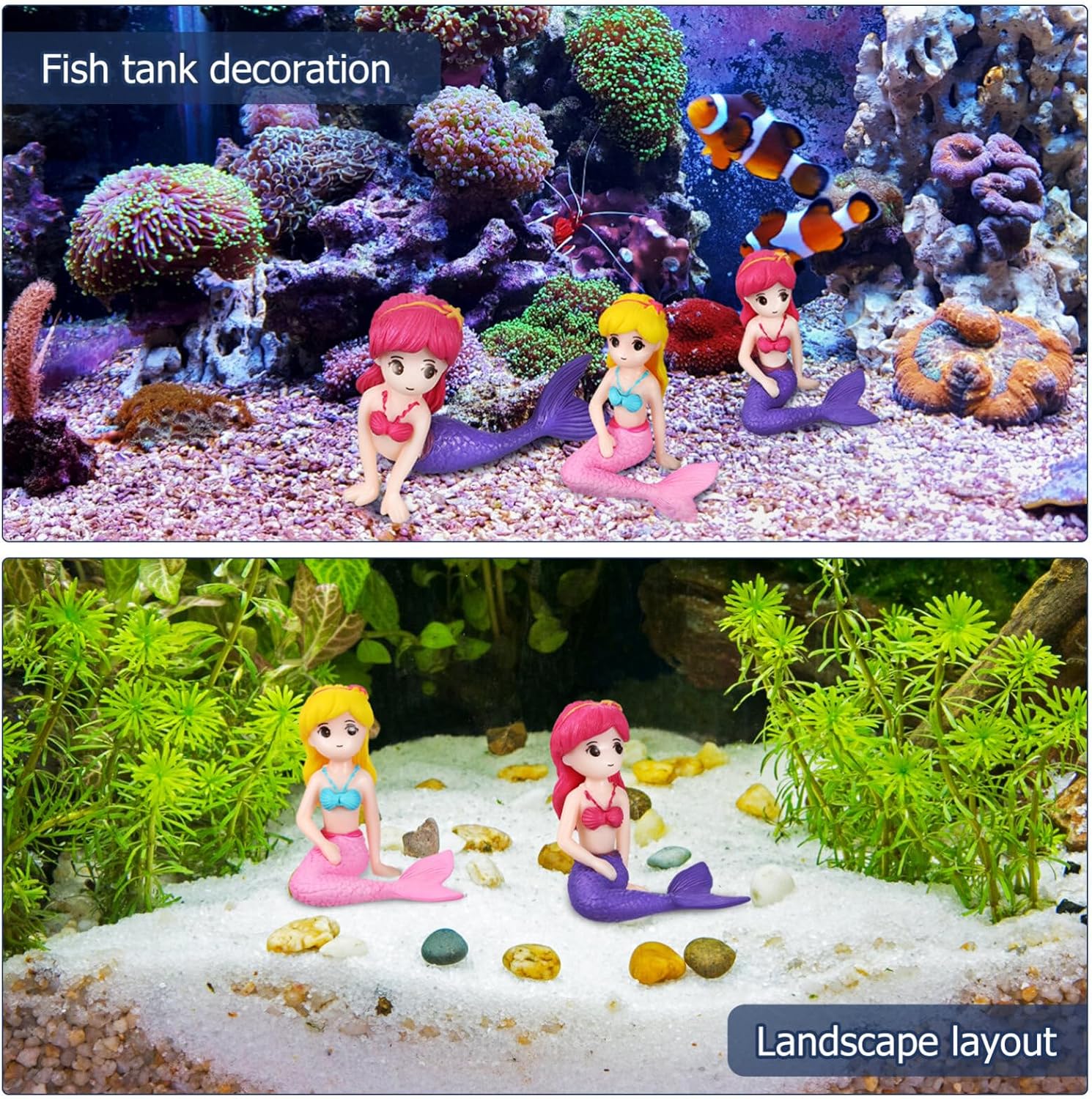 COHEALI Decoración de sirena para acuario, decoración de pecera de sirena, 4 piezas, figuras de sirena en miniatura, mini estatuas de sirena,