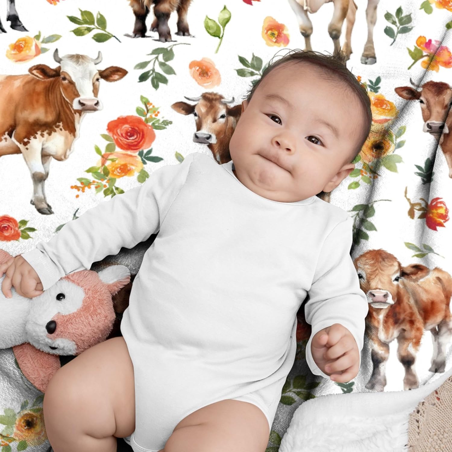 Manta de vaca floral de vaca  Regalos de vaca para niños y niñas  Decoración de vaca para sofá, cama, sofá  Manta de decoración de animales de