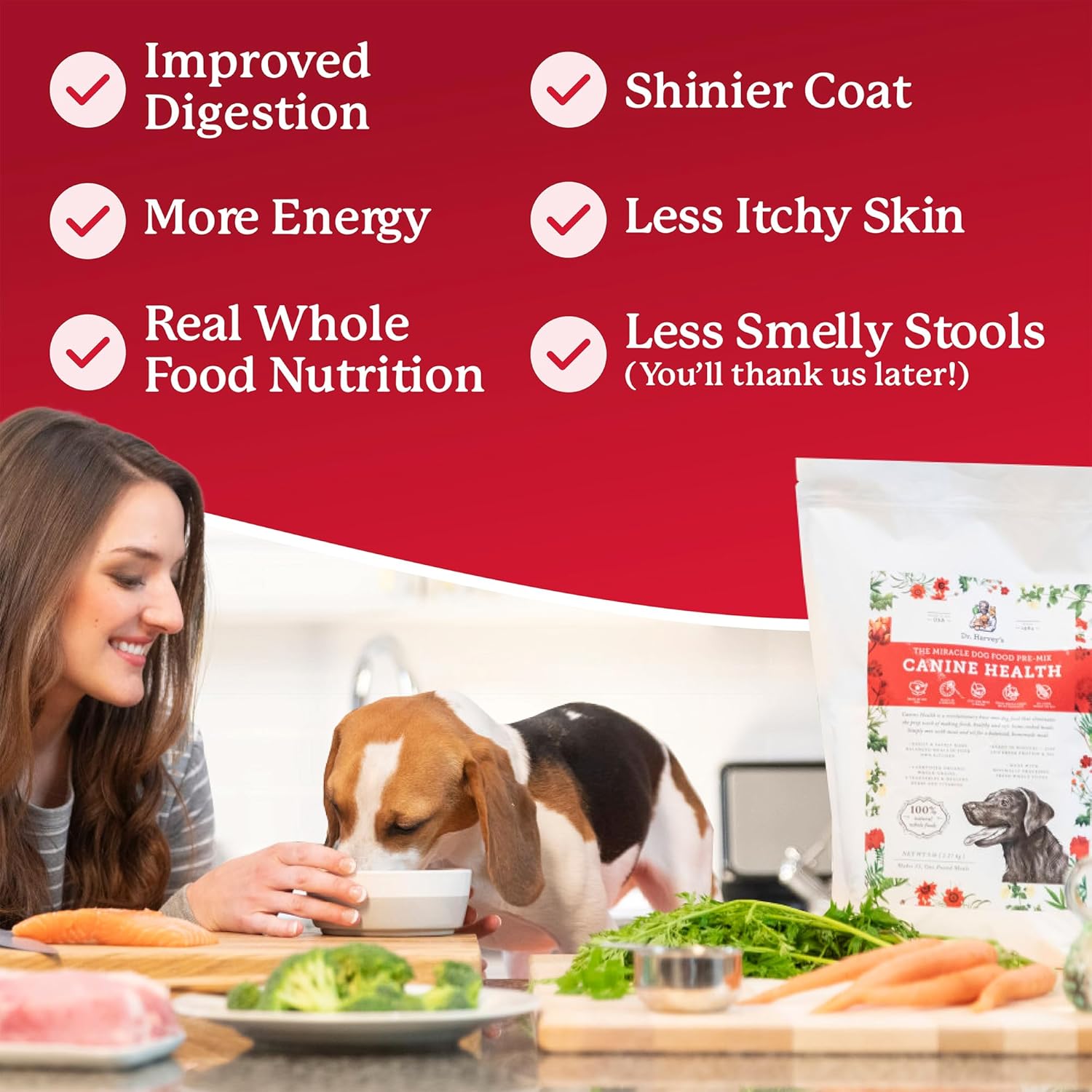 Dr. Harvey’s Canine Health Miracle Dog Food, mezcla de base deshidratada de grado humano para perros con granos enteros orgánicos y verduras (tamaño